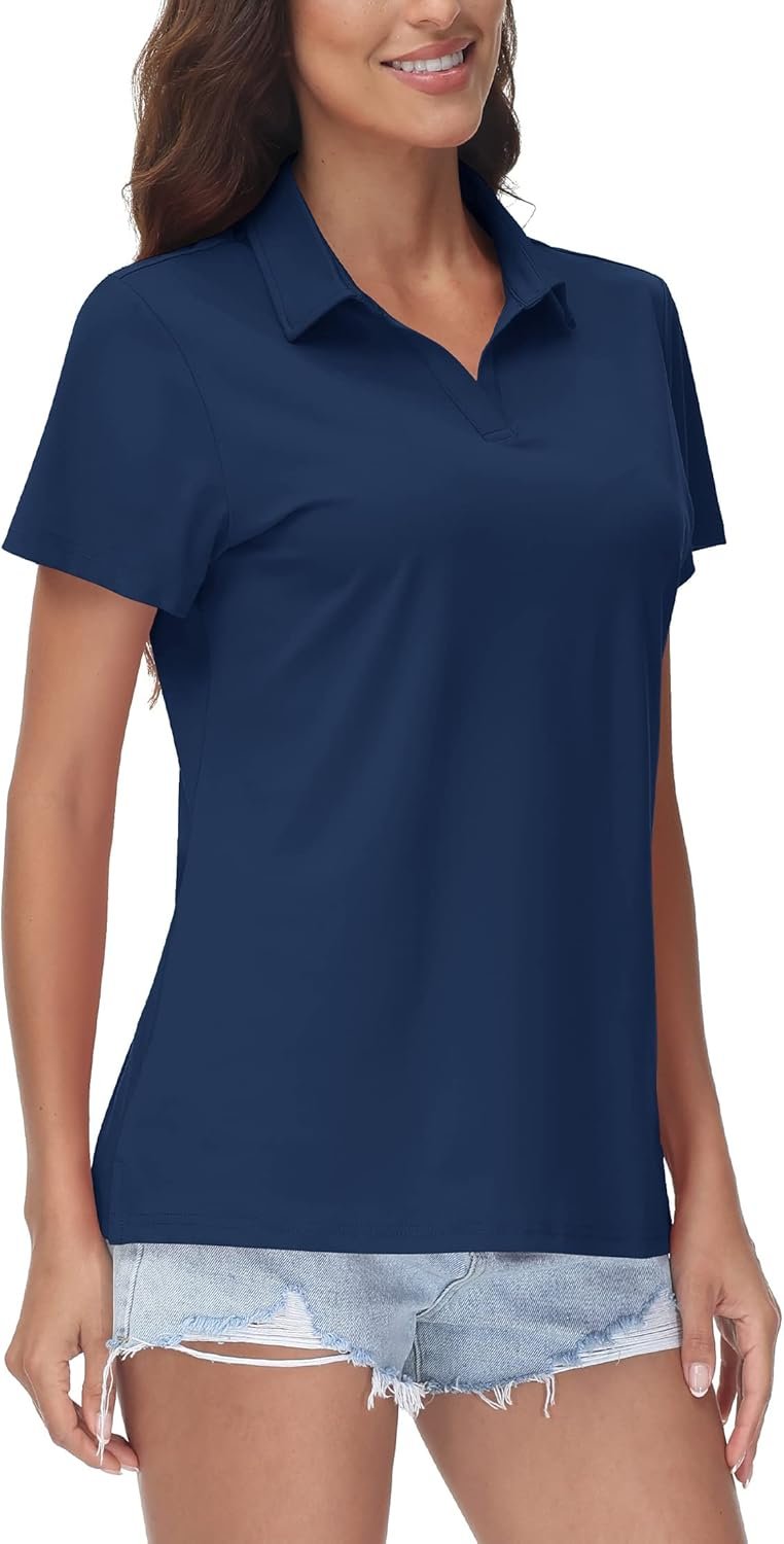 TACVASEN Women's V-Neck Polo Shirts UPF 50+ Short Sleeve Sun Protection Quick Dry Golf Polos Collared Shirt