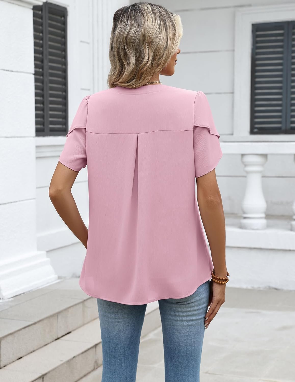 Zeagoo Womens Dressy Casual Shirts Short Sleeve V Neck Work Blouse Business Casual Summer Chiffon Tops