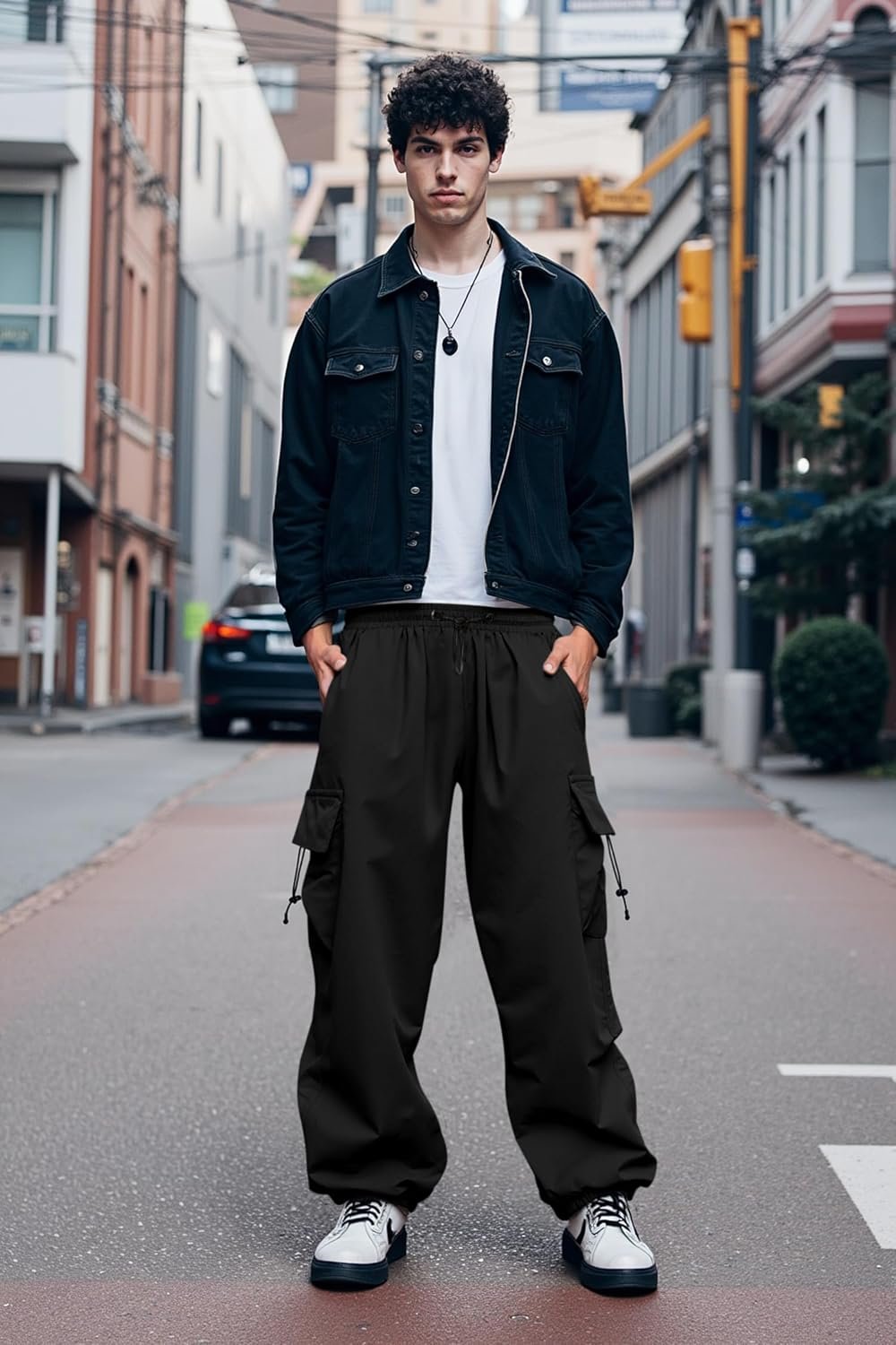 JMIERR Men's Baggy Cargo Pants Trendy Casual Parachute Pant Loose Fit Harem Joggers with Pockets for Streetwear