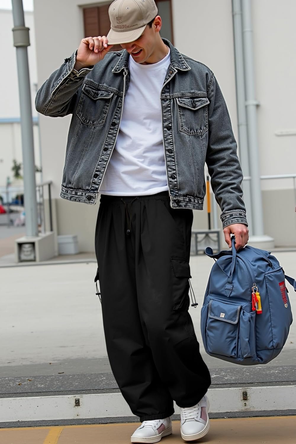JMIERR Men's Baggy Cargo Pants Trendy Casual Parachute Pant Loose Fit Harem Joggers with Pockets for Streetwear