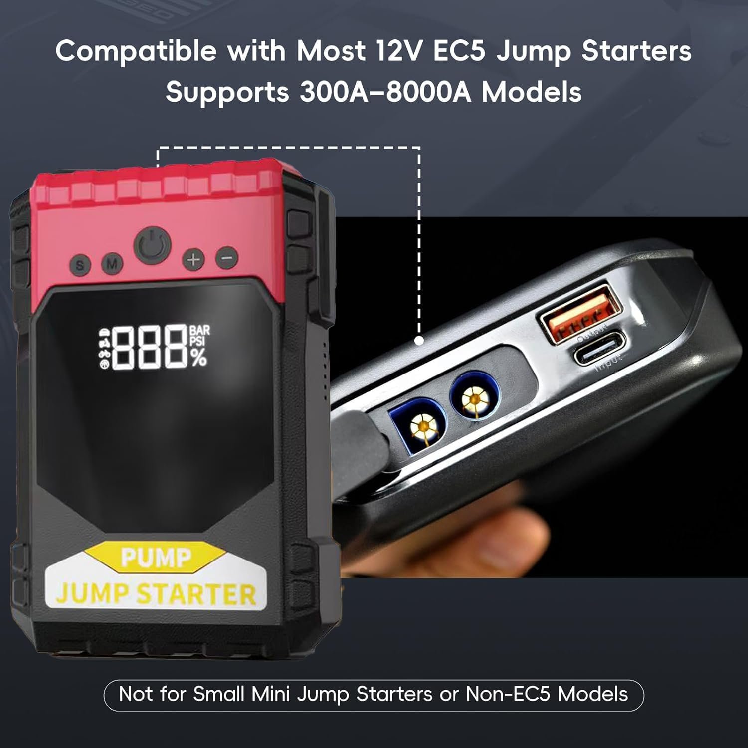 EC5 Smart Jump Starter Clamps,EC5 Heavy Duty Jump Starter Automotive Booster Clamp Cables Replacement Alligator Clamps with Intelligent LCD Screen for 12V Car Jump Starterand Many Other Brands