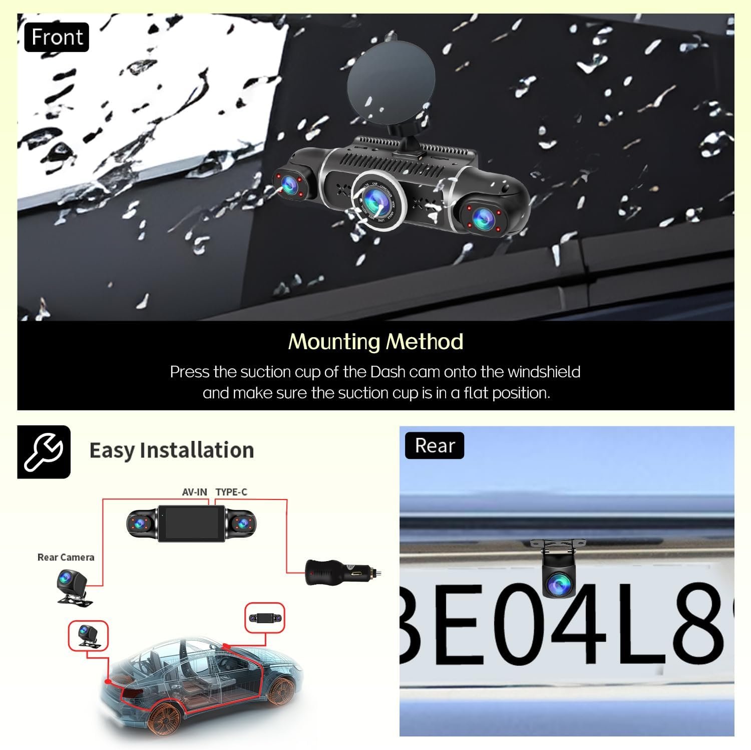 360° Dash Cam Front and Rear View 4 Channel Dash Camera FHD 2K+1080Px3 for Car, Inside/Back 170°+2x150°+170° Wide Angle, 8 IR Lamps Night Vision,WiFi,GPS, APP,G-Sensor with 64GB Card,24/7 Parking Mode
