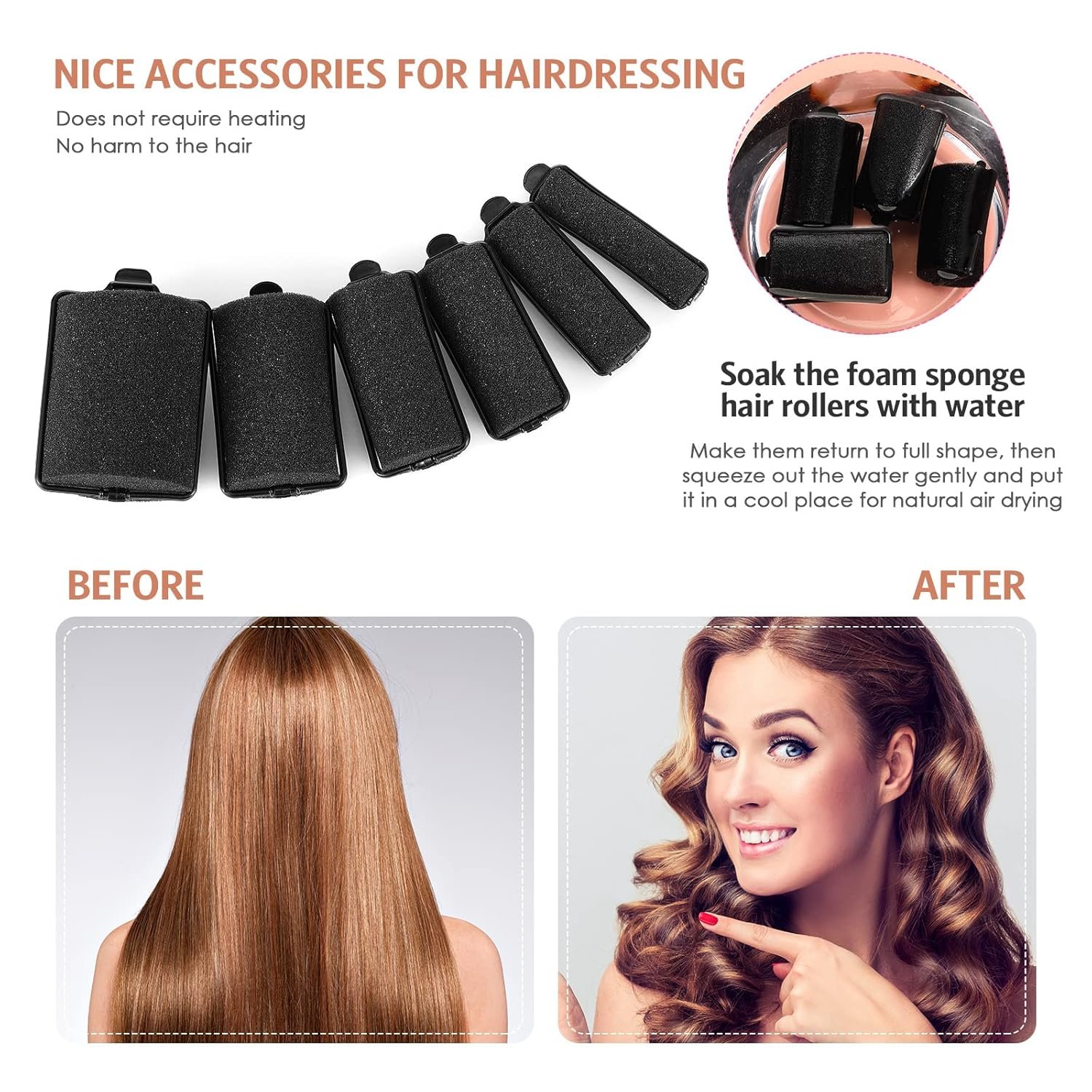Syhood 56 Pcs Foam Sponge Hair Rollers 6 Sizes Soft Sleeping Curlers Flexible Sponge Curler Tool Rat Tail Comb for Long Short Hair Styling(Black)