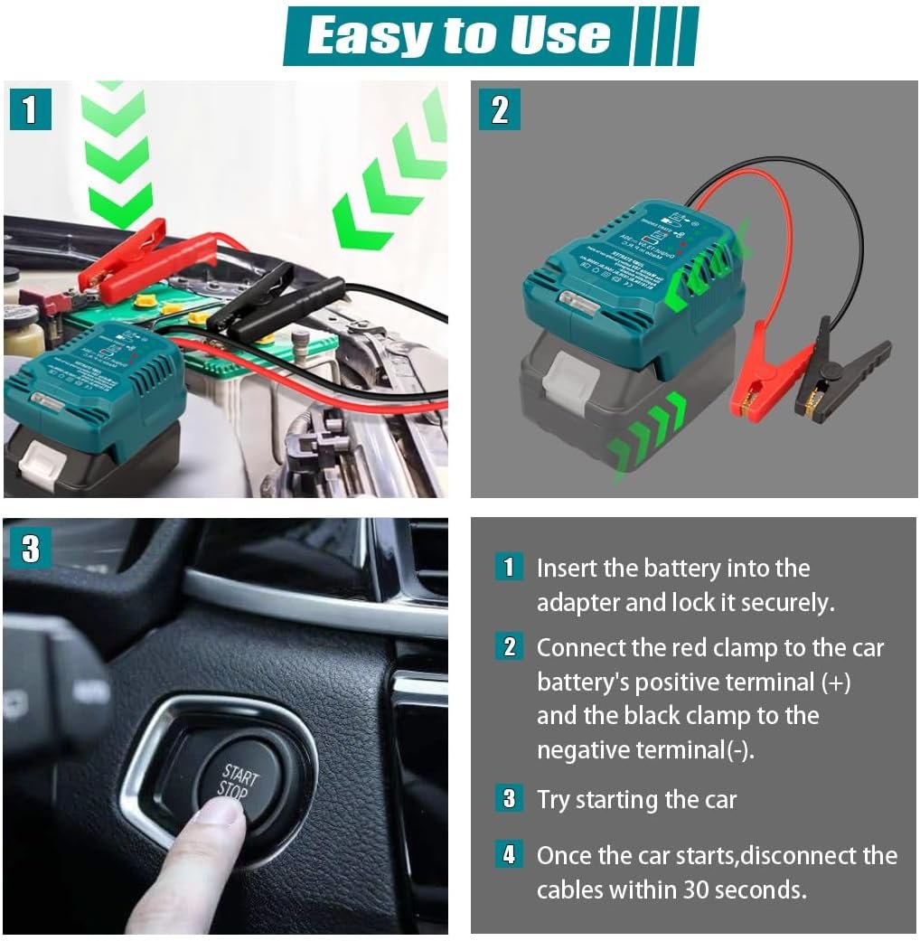 Jump Starter Adapter for Makita 18V Li-ion Battery Powered with Jumper Cable Clamps Portable Car Charger Jump Starter(Battery Not Included)