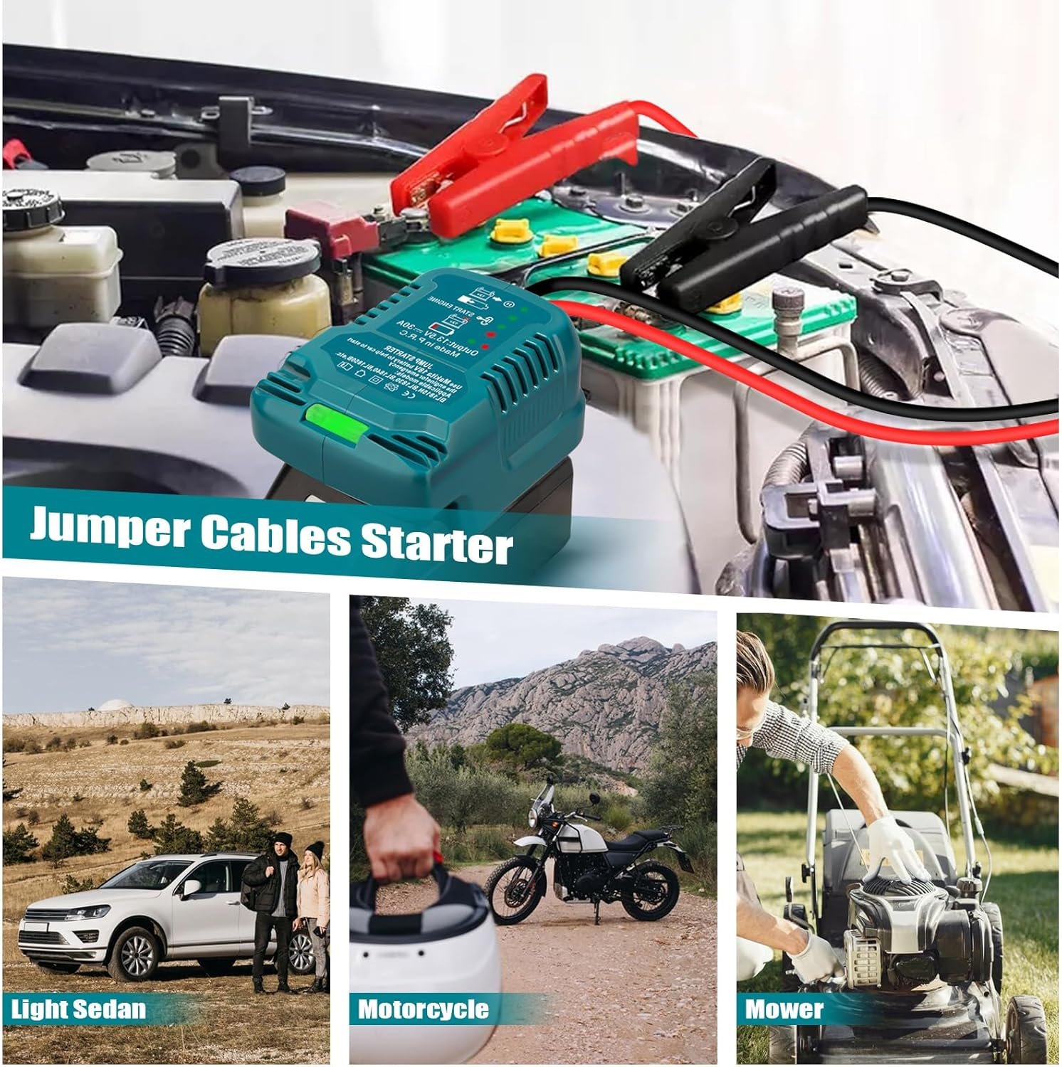 Jump Starter Adapter for Makita 18V Li-ion Battery Powered with Jumper Cable Clamps Portable Car Charger Jump Starter(Battery Not Included)