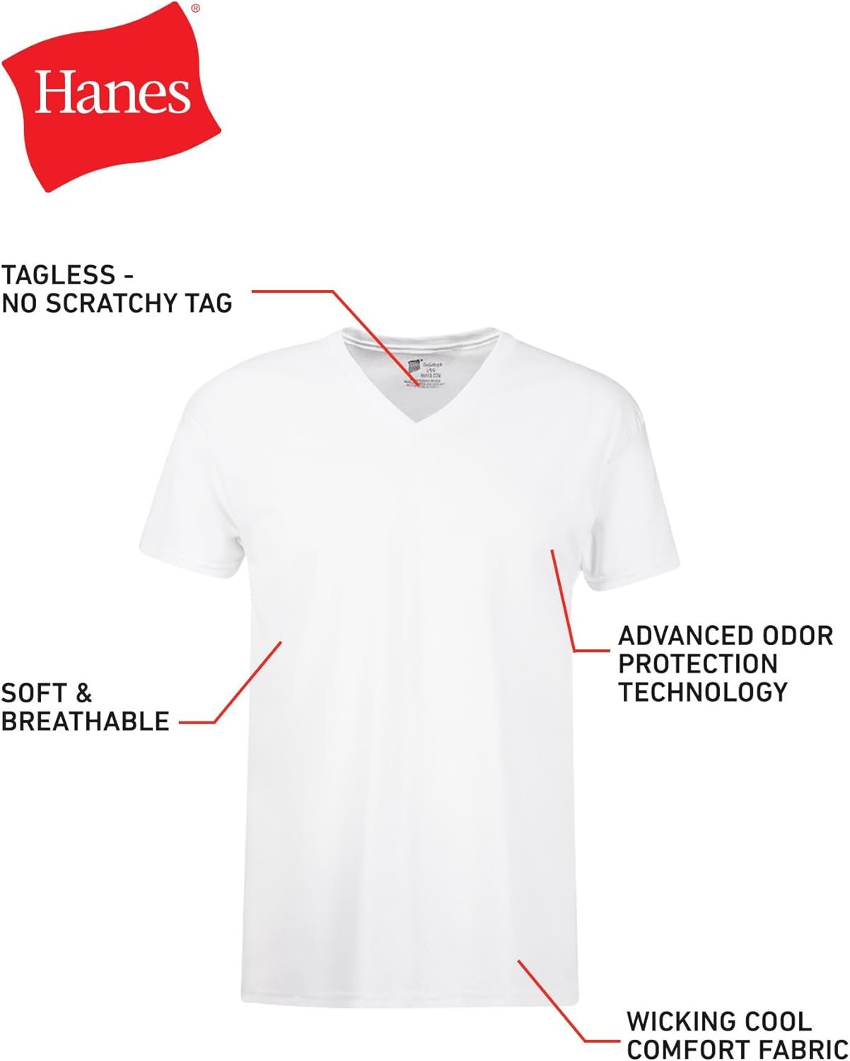 Hanes Men's Undershirts T-Shirt Pack, V-Neck Cotton Tees for Men, Moisture-Wicking, Odor Control, White Multi-Pack