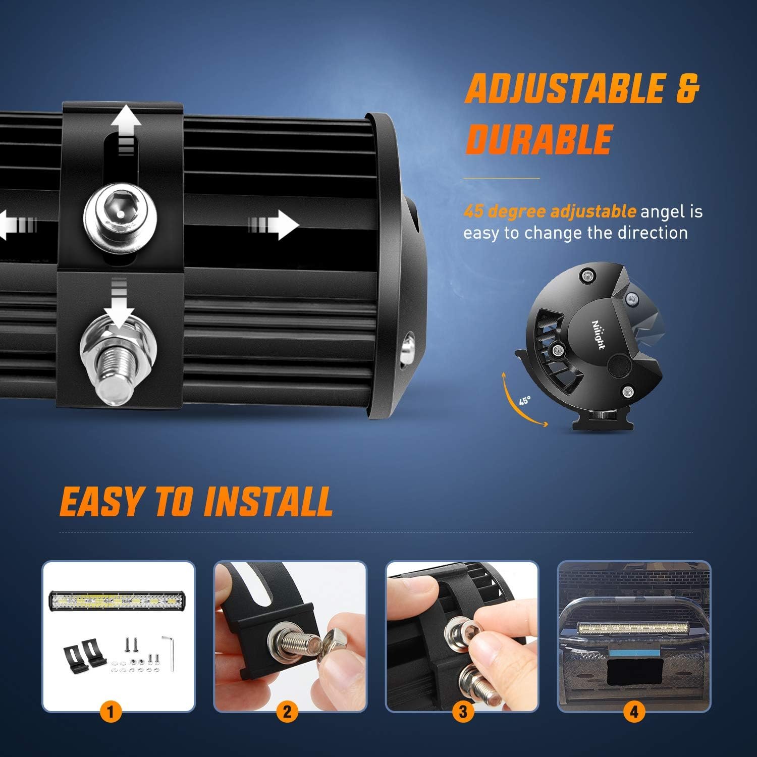 Nilight 20Inch 420W Triple Row Spot Flood Combo Led Light Bar Work Driving Lamp 2Pcs 4Inch 60W Cube LED Pods Lights for Trucks with Off-Road Wiring Harness Kit-3 Leads