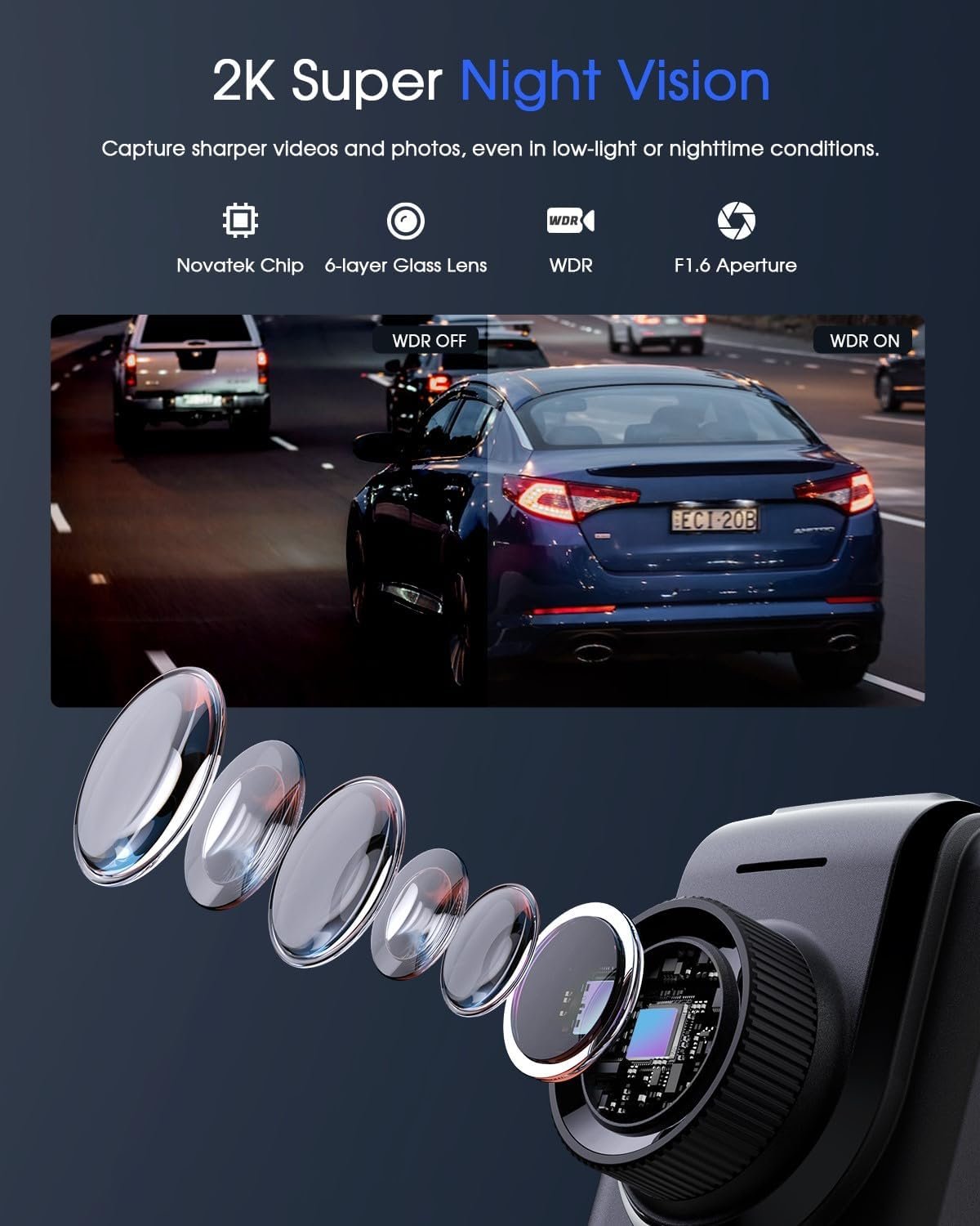 Dash Cam 2K, WiFi Dashcams with APP, External GPS, 1.5'' IPS Screen, Front Dash Camera for Cars, Mini Car Camera, WDR Night Vision, 24H Parking Monitor, Loop Recording, G-Sensor