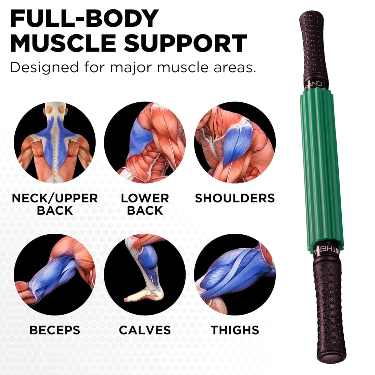 Theraband 13076 Muscle Roller Stick for Self-Myofascial Release, Deep Tissue Massage Rolling Pin, Trigger Point Release and Muscle Soreness, Old Version, One Size