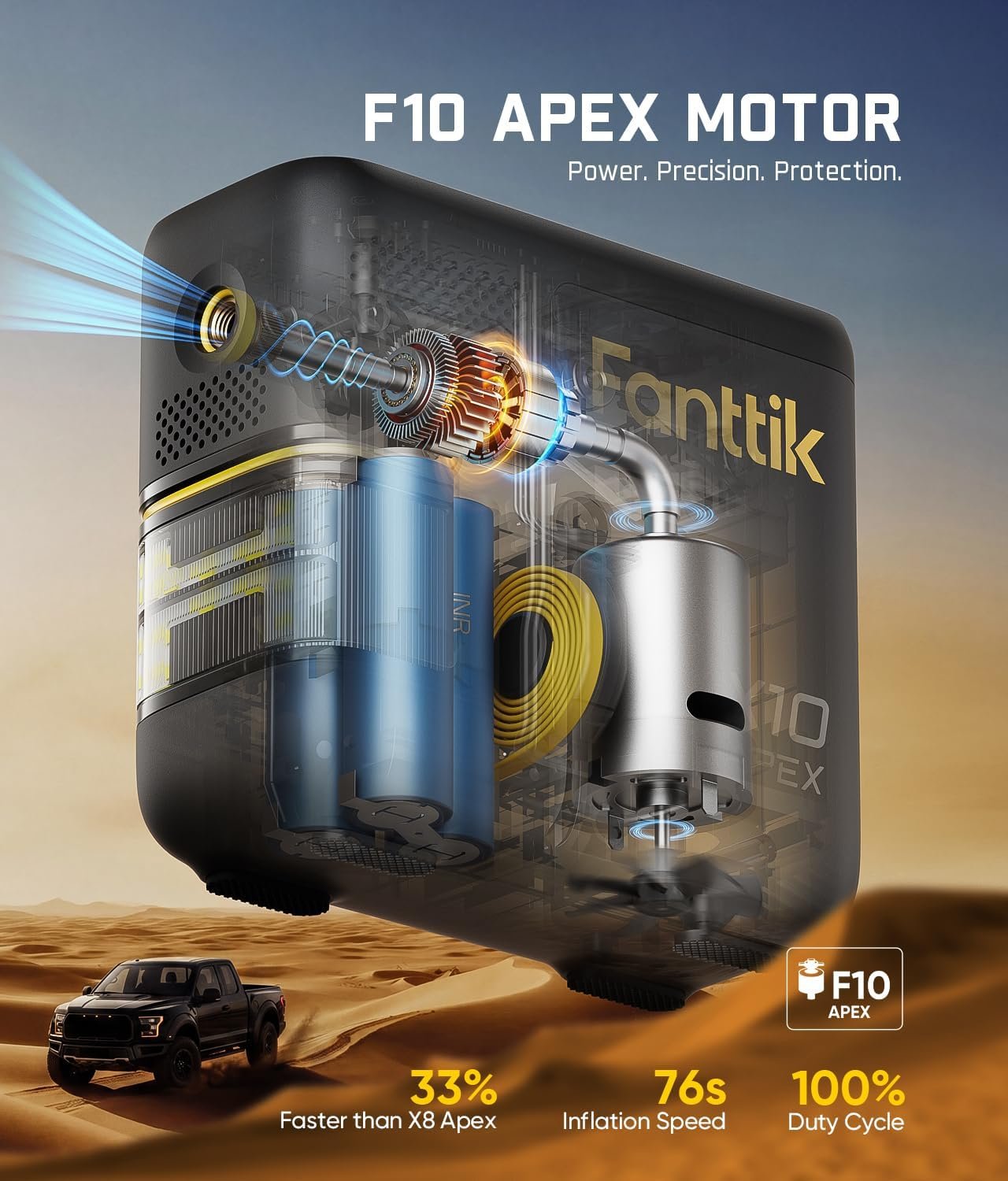 Fanttik X10 APEX Heavy Duty Tire Inflator Portable Air Compressor, 150 PSI 35s Fast Inflation Cordless Air Compressor with Digital Pressure Gauge, Handed Inflator Pickup Trucks, MPV, SUV, Motorcycles