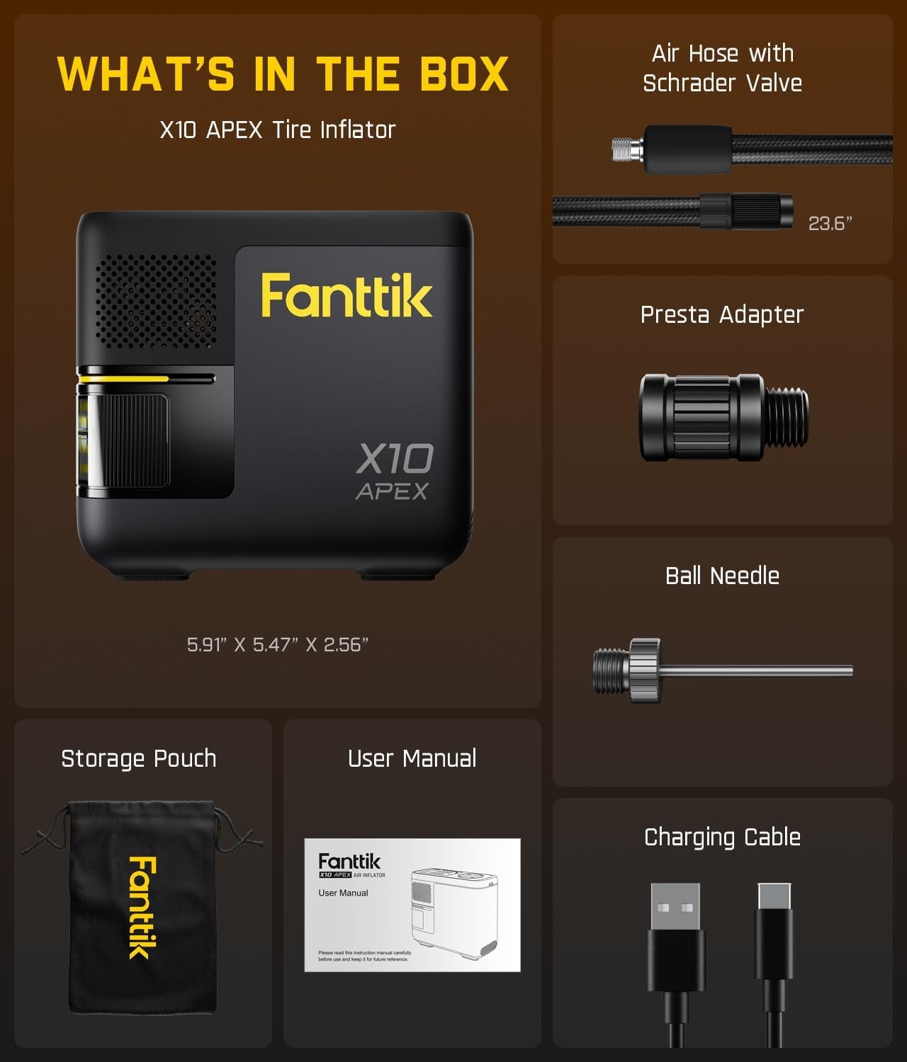 Fanttik X10 APEX Heavy Duty Tire Inflator Portable Air Compressor, 150 PSI 35s Fast Inflation Cordless Air Compressor with Digital Pressure Gauge, Handed Inflator Pickup Trucks, MPV, SUV, Motorcycles