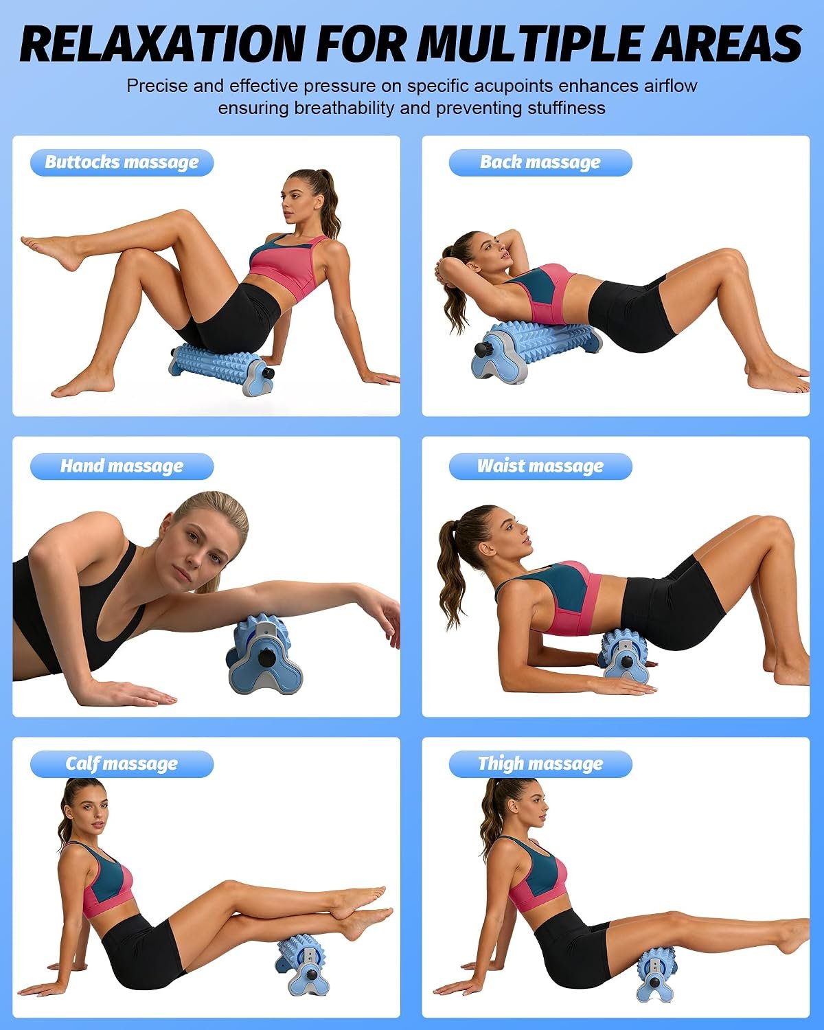Muscle Relief 3-Gear Adjustable Foam for Exercise,Yoga,Sturdy Triangle Bracket with Thickened Reinforced Inner Shaft,Pilates Foam Roller for Home Fitness & Body Relaxation Training (Blue)