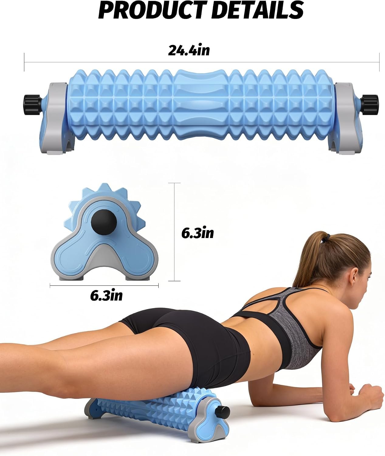 Muscle Relief 3-Gear Adjustable Foam for Exercise,Yoga,Sturdy Triangle Bracket with Thickened Reinforced Inner Shaft,Pilates Foam Roller for Home Fitness & Body Relaxation Training (Blue)
