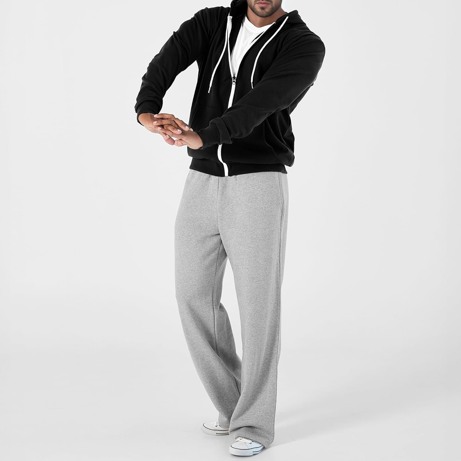 Ohoo Mens Slim Fit Zip Up Hoodie Cotton Blend Soft Fabric Basic Layering Comfy Jacket with Hidden Smart Pocket