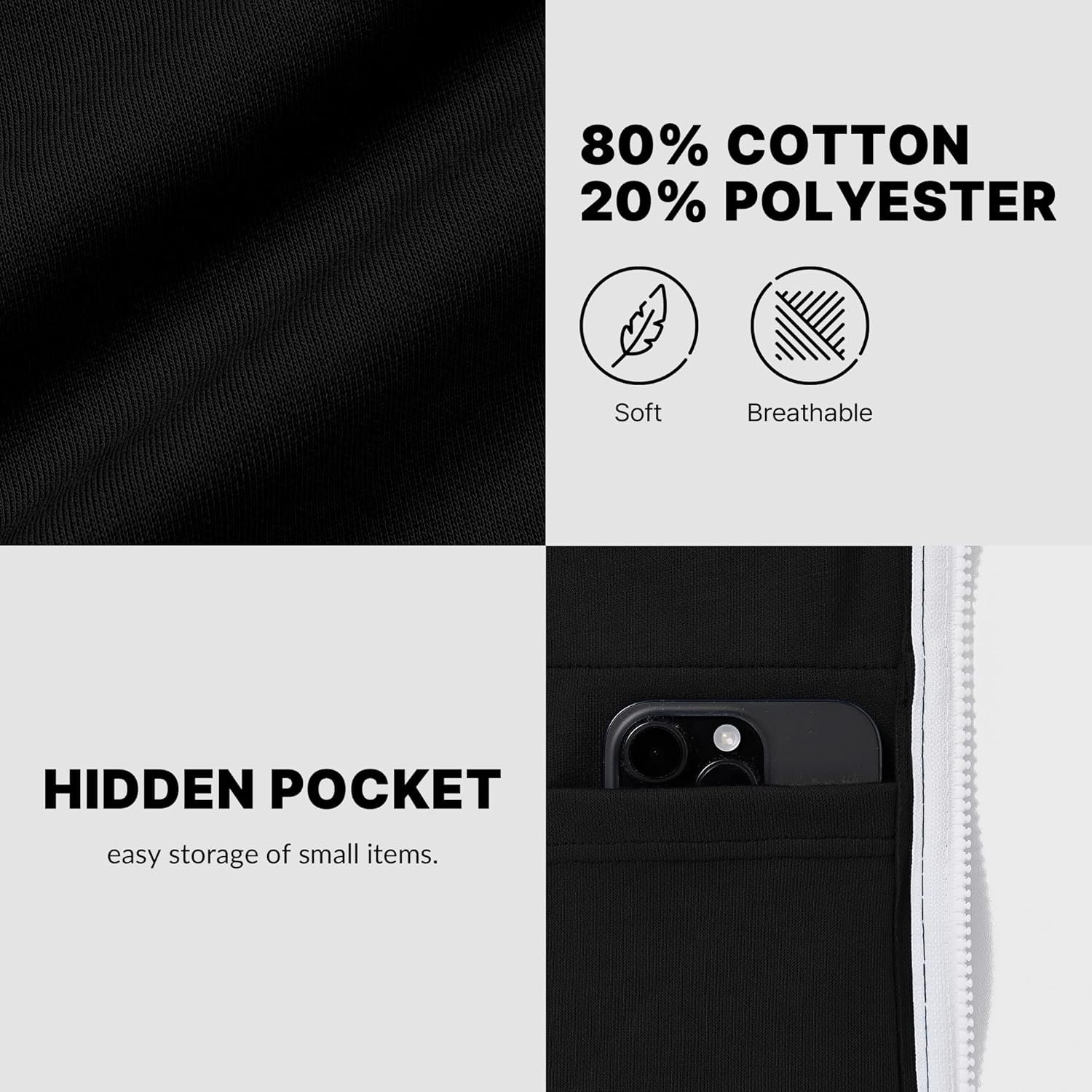 Ohoo Mens Slim Fit Zip Up Hoodie Cotton Blend Soft Fabric Basic Layering Comfy Jacket with Hidden Smart Pocket