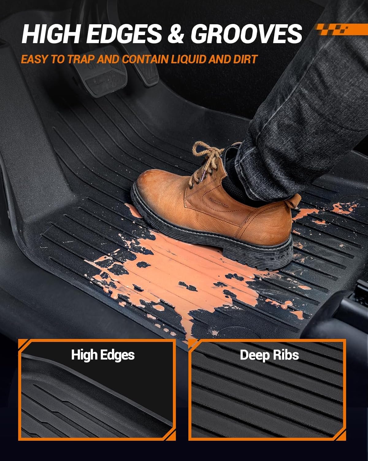 2024 2025 2026 Tesla Model 3 Floor Mats All Weather Full Set Made by SEALIGHT- Custom Fit for Model 3 Highland, Premium TPE Floor Liners, Waterproof, Anti-Slip & Easy to Clean Car Mats