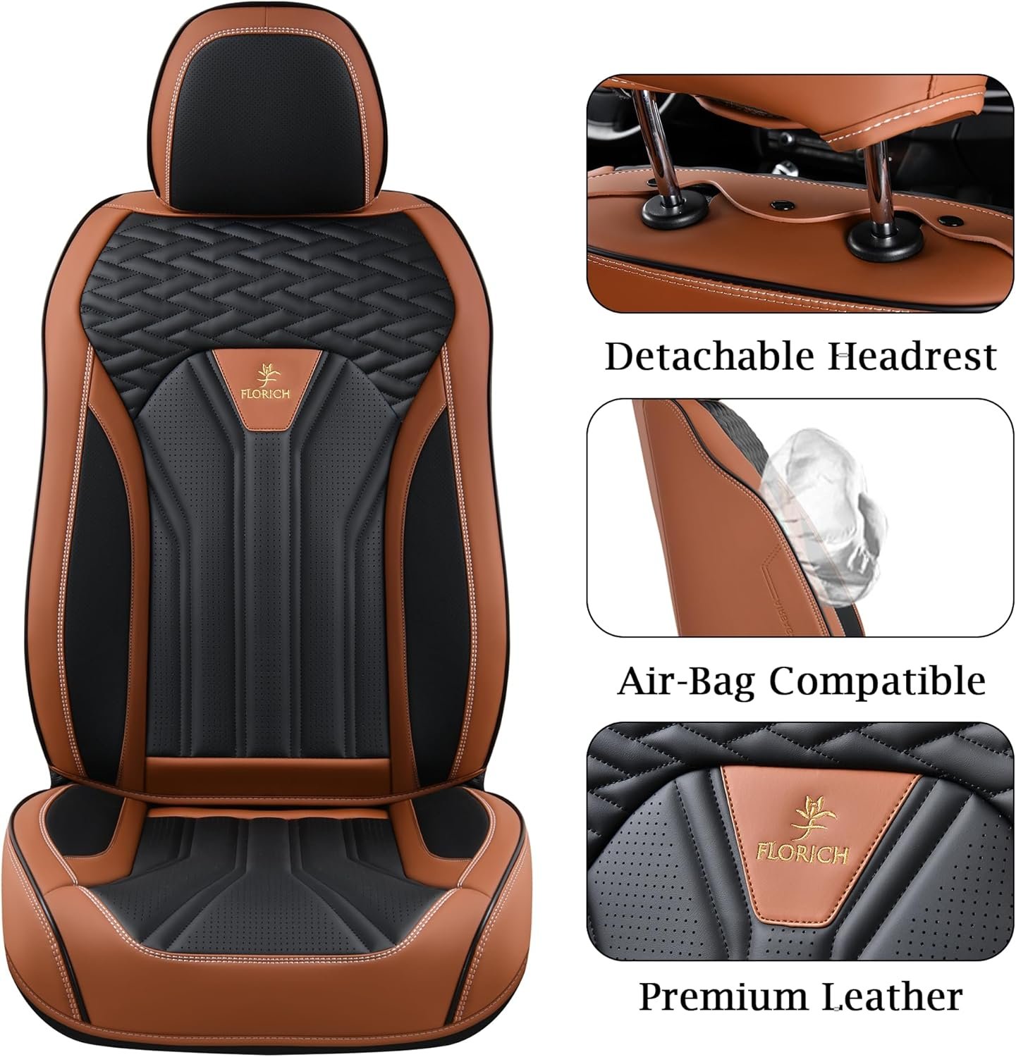 FLORICH Leather Seat Covers, Seat Covers Full Set, Car Seat Protectors 5 Seats,Automotive Seat Covers Fit for Most Cars Trucks-Brown&Black