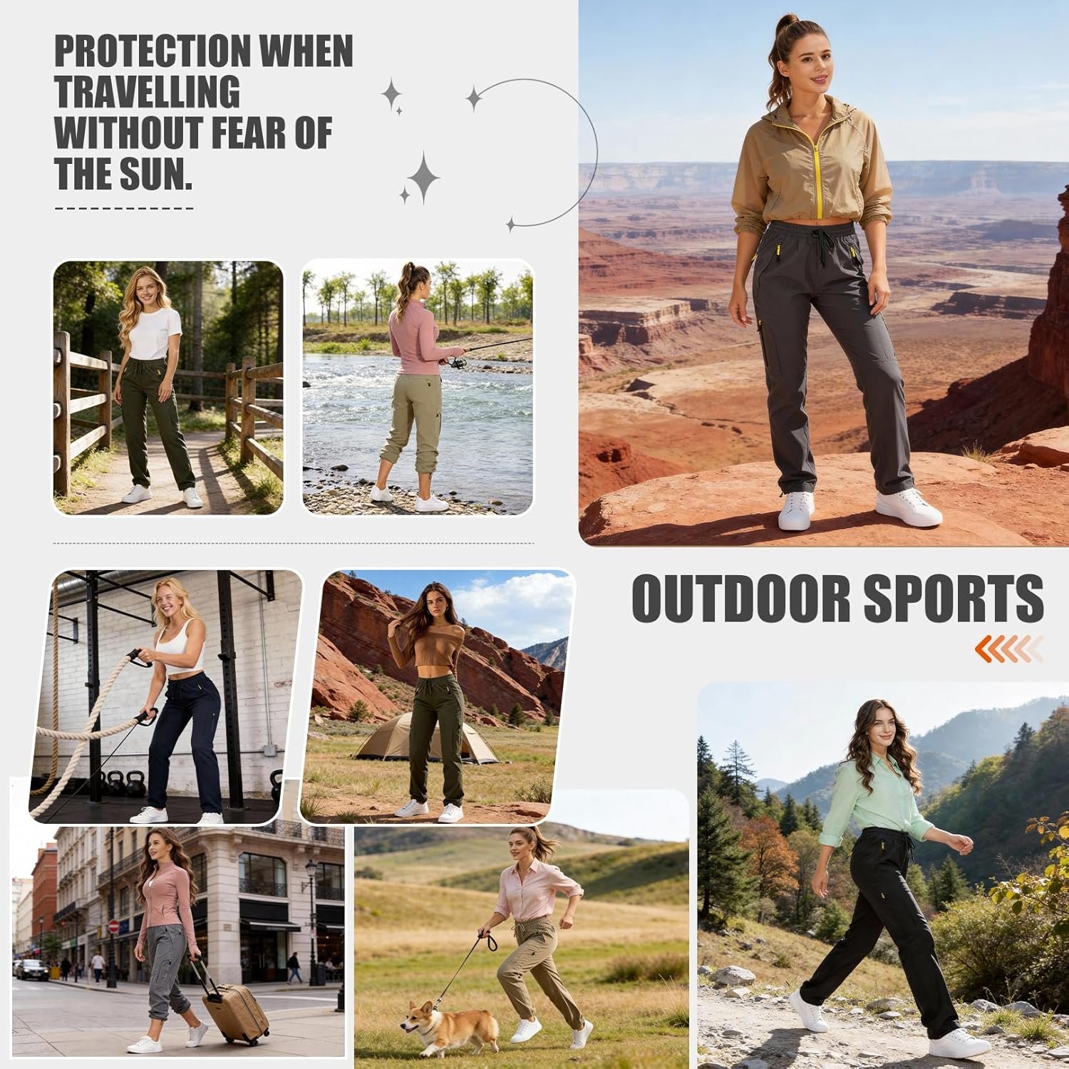 Womens Hiking Pants Quick Dry UPF 50 Lightweight Travel Golf Cargo Safari Pants Zipper Pockets