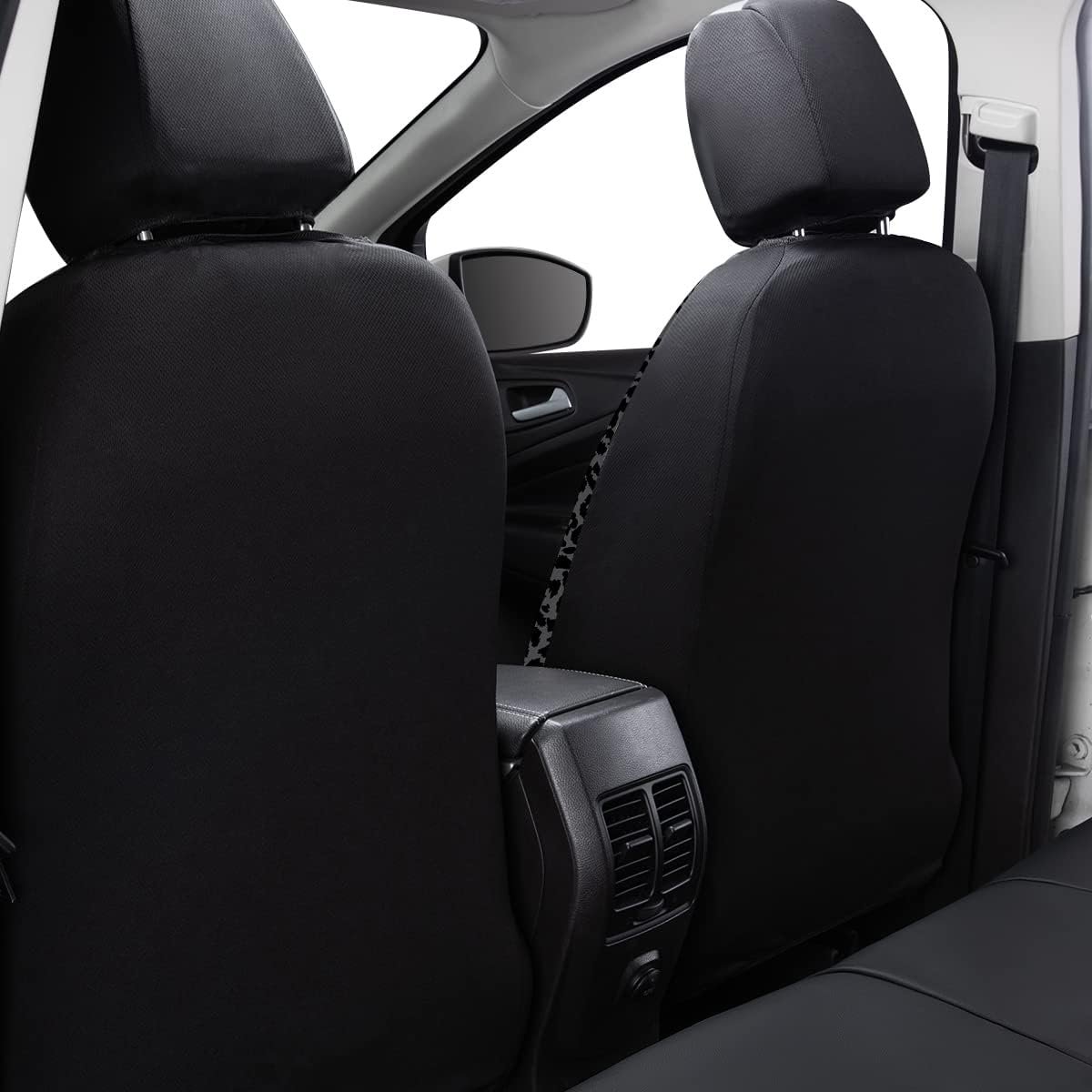 Flying Banner Carbon Fiber Leather Vehicle Seat Covers, Leopard Gray Black, Universal Fit - 8PCS