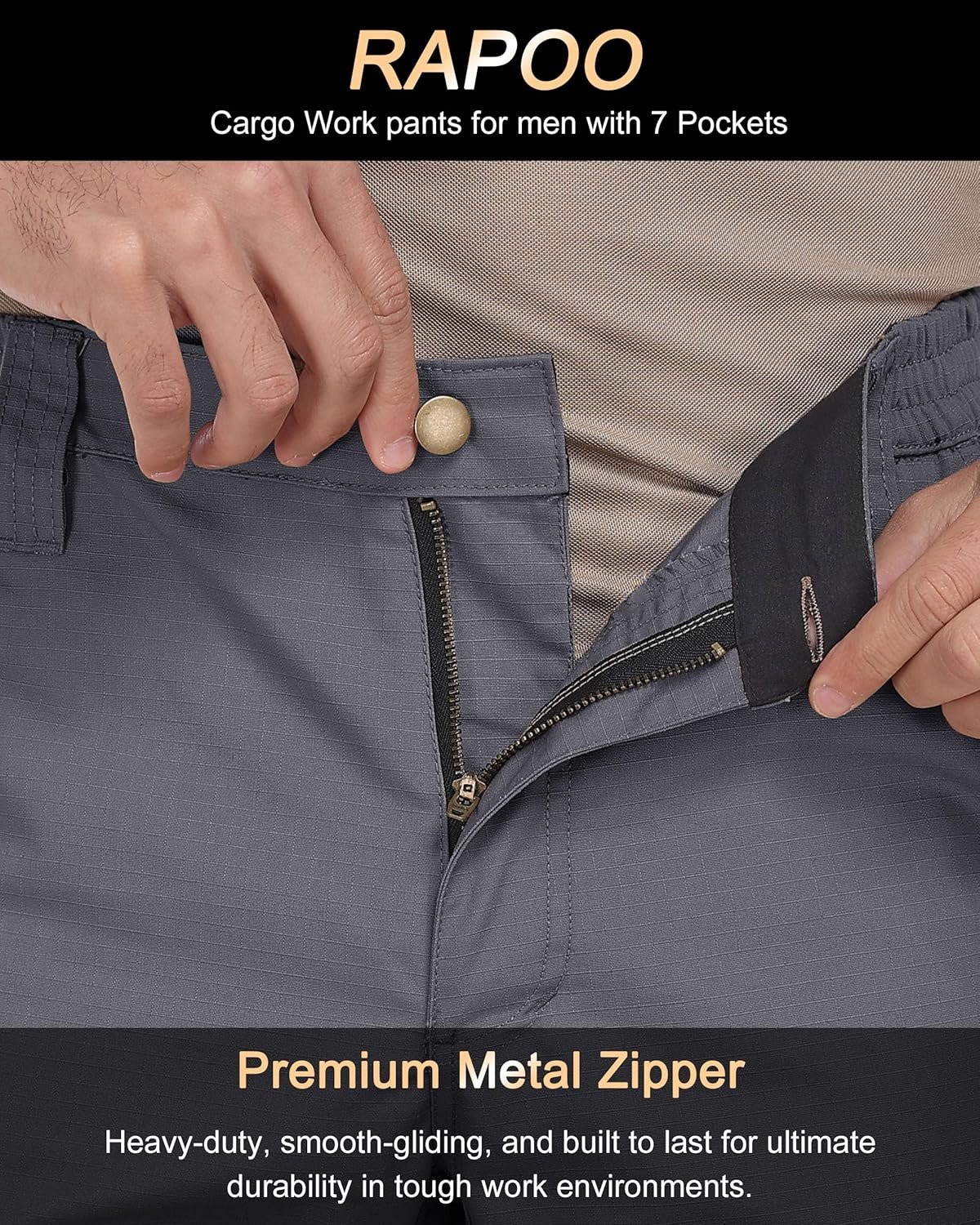Rapoo Mens Cargo Pants Ripstop Water Resistant Breathable Tactical Hiking Pants with 7 Pockets