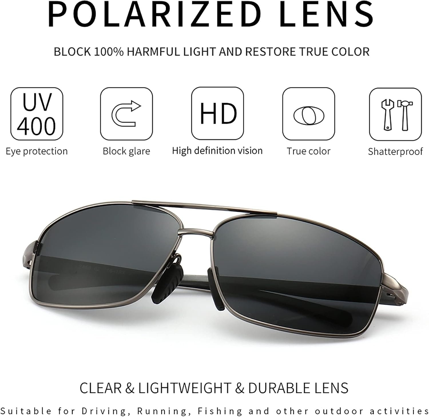 SUNGAIT Ultra Lightweight Rectangular Polarized Sunglasses Men UV400 Protection