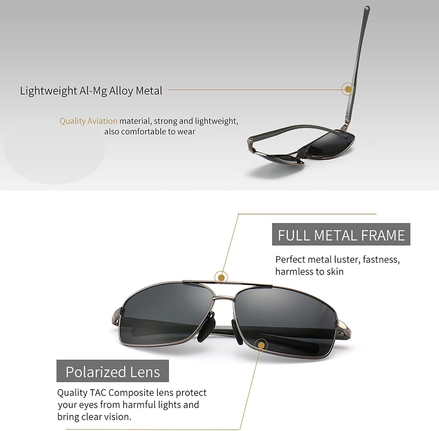 SUNGAIT Ultra Lightweight Rectangular Polarized Sunglasses Men UV400 Protection