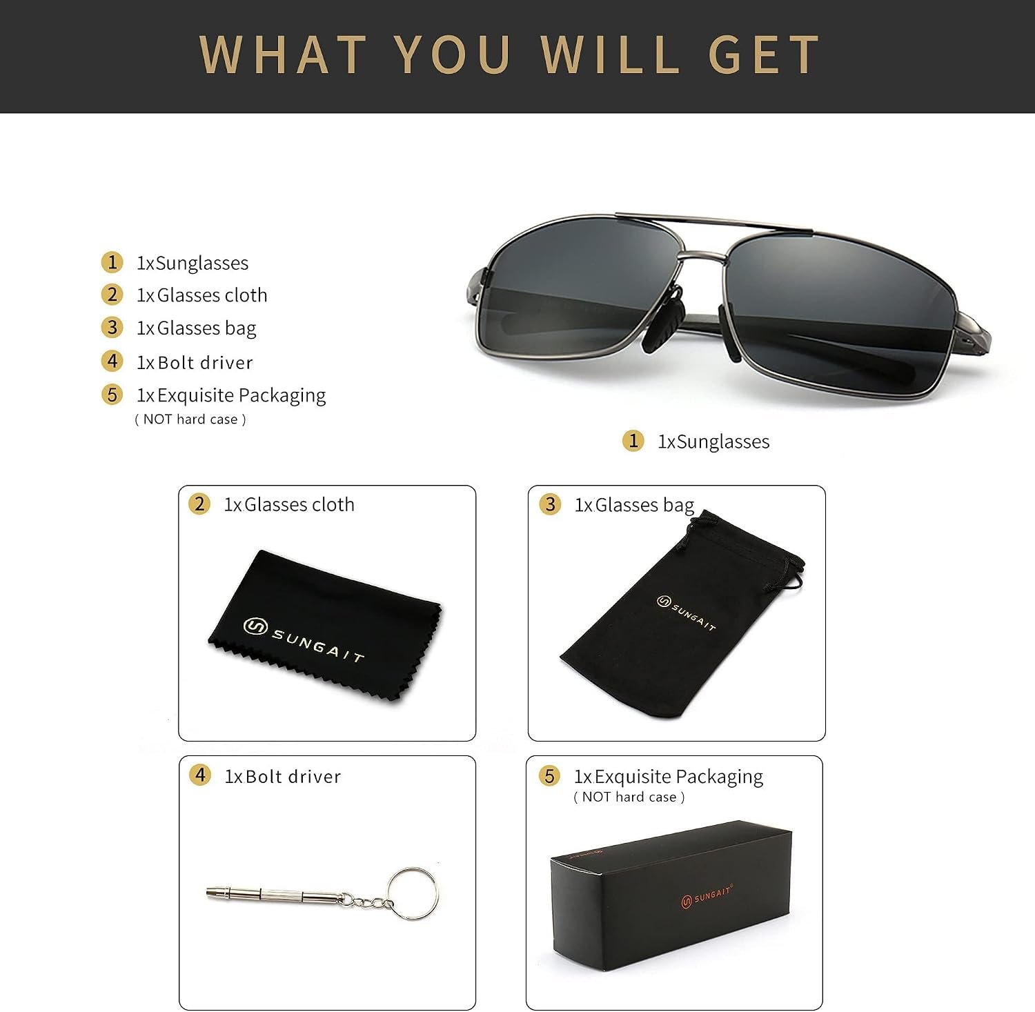 SUNGAIT Ultra Lightweight Rectangular Polarized Sunglasses Men UV400 Protection