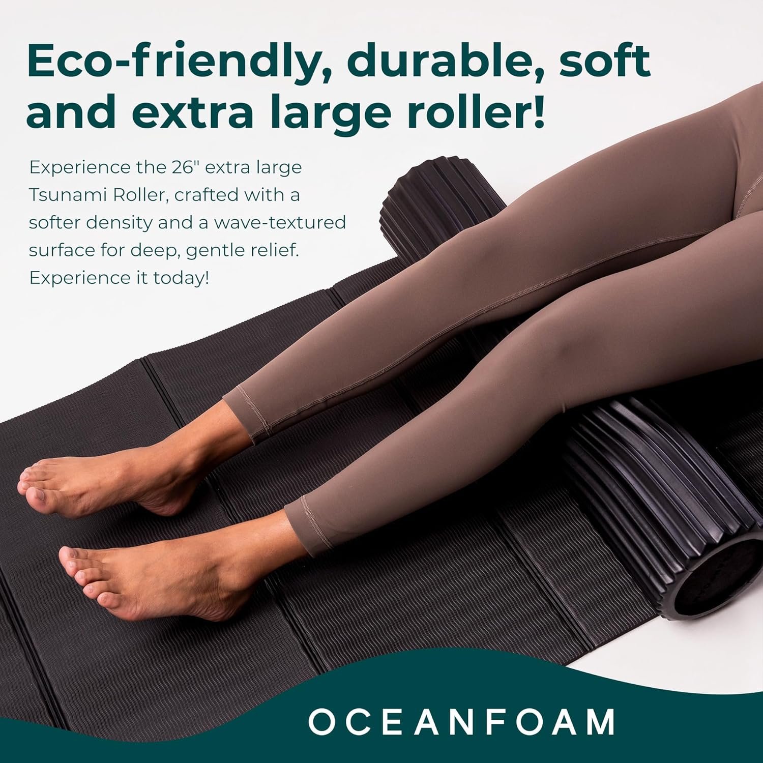 Oceanfoam Tsunami Roller (Black Marbled) - Extra-Large, 26" x 5.9" - Soft, Textured Foam Roller for Physical Therapy, Back Pain, Exercise & Stretching - Wave Textured - Yoga, Athletics, & Wellness
