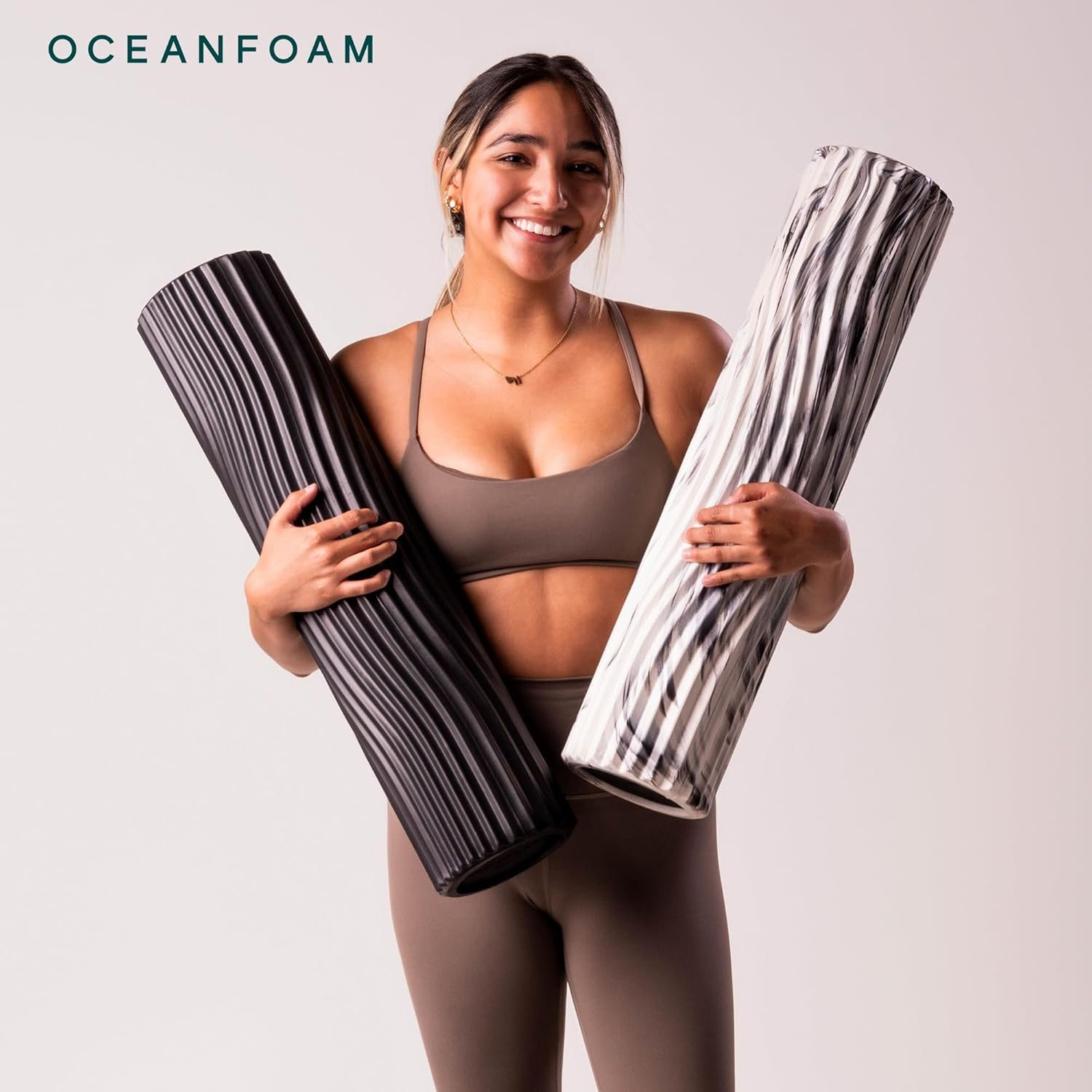 Oceanfoam Tsunami Roller (Black Marbled) - Extra-Large, 26" x 5.9" - Soft, Textured Foam Roller for Physical Therapy, Back Pain, Exercise & Stretching - Wave Textured - Yoga, Athletics, & Wellness