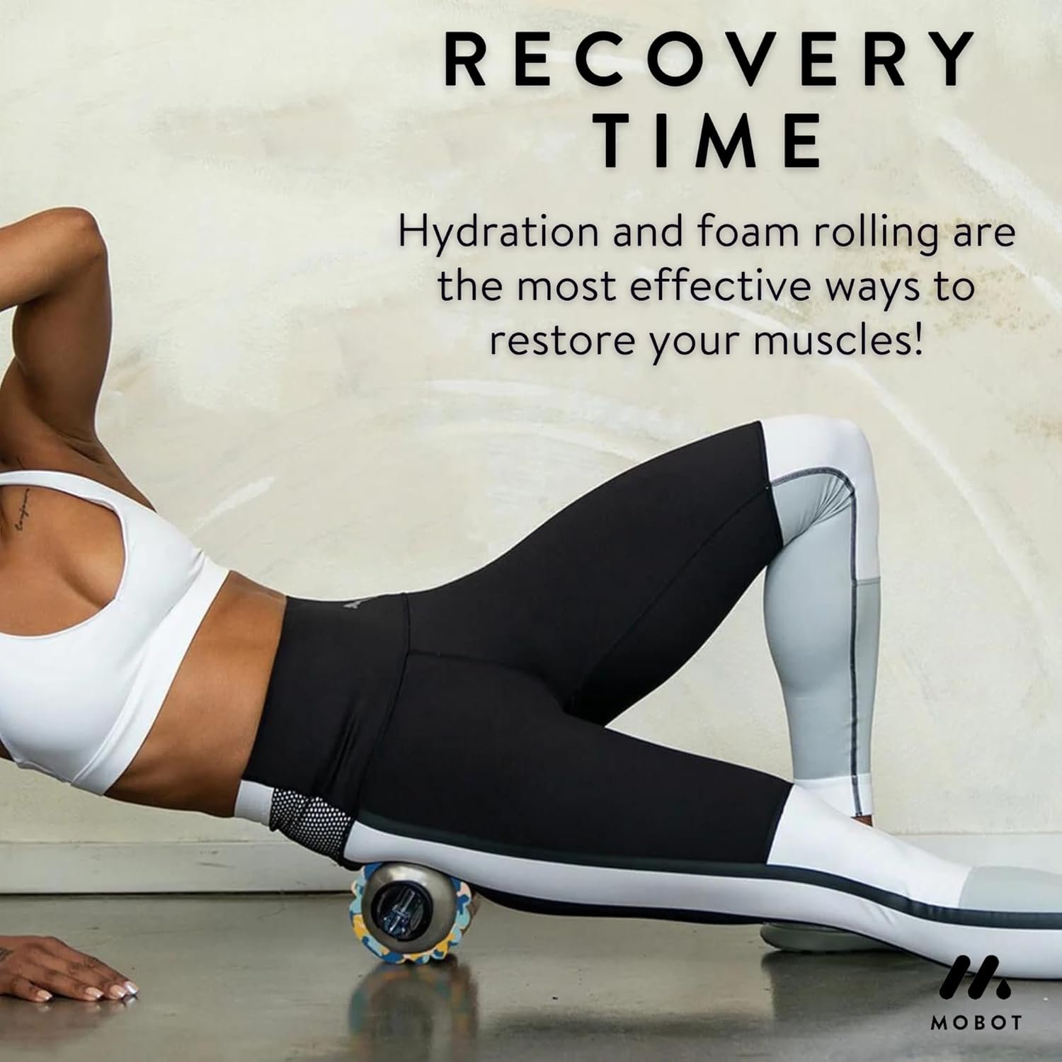 MOBOT Portable Travel Foam Roller Water Bottle with Sip Straw, Stainless Steel Screw Lid | Insulated Sports Water Bottle and Foam Rollers for Yoga, Workout, Home Gym, & Exercise (Clay, 40 oz)