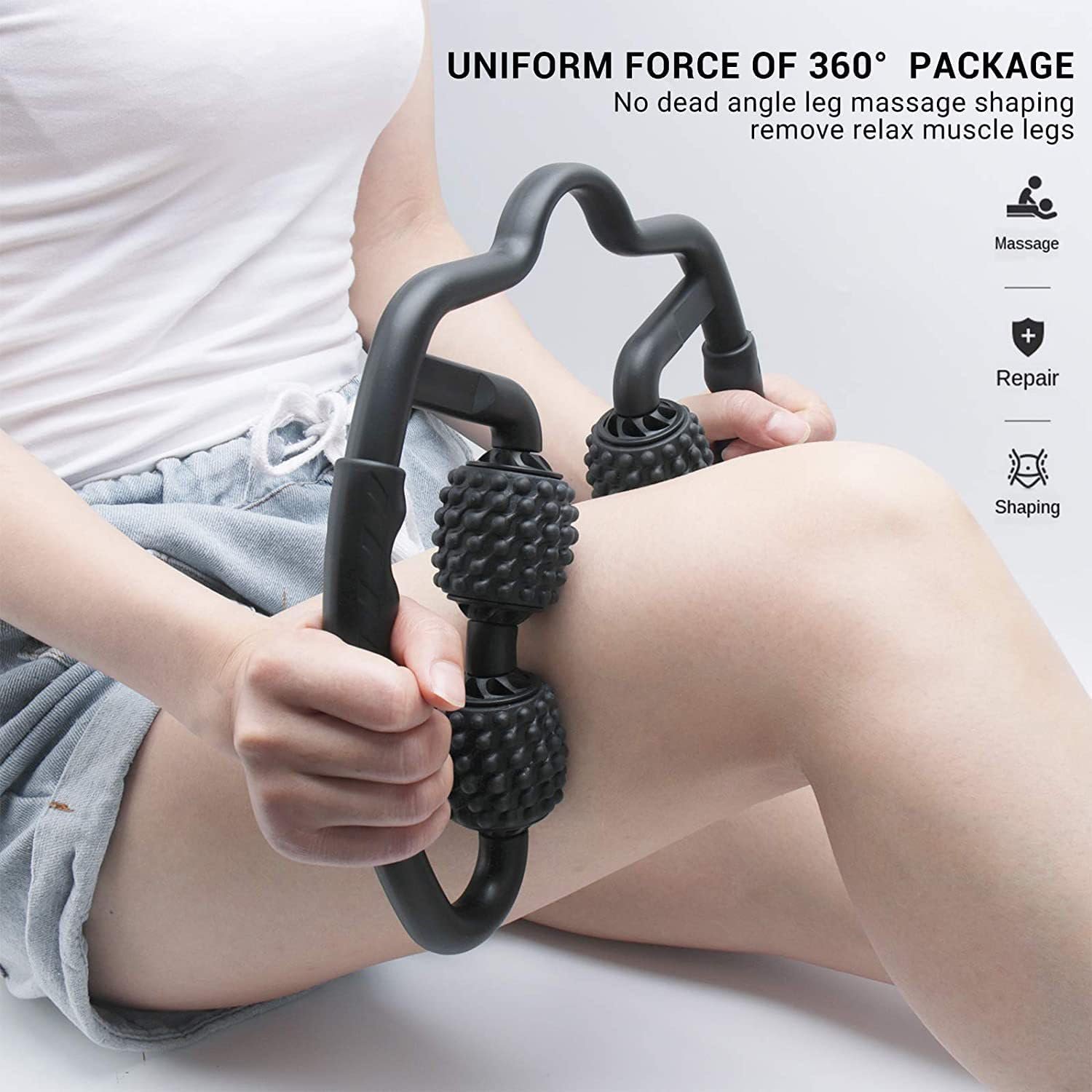 4 Wheels Foam Roller Muscle Massager for Leg Neck Hand Arm,Trigger Point Muscle Relax Massager Indoor Sports Yoga Bodybuilding Equipment (Black)