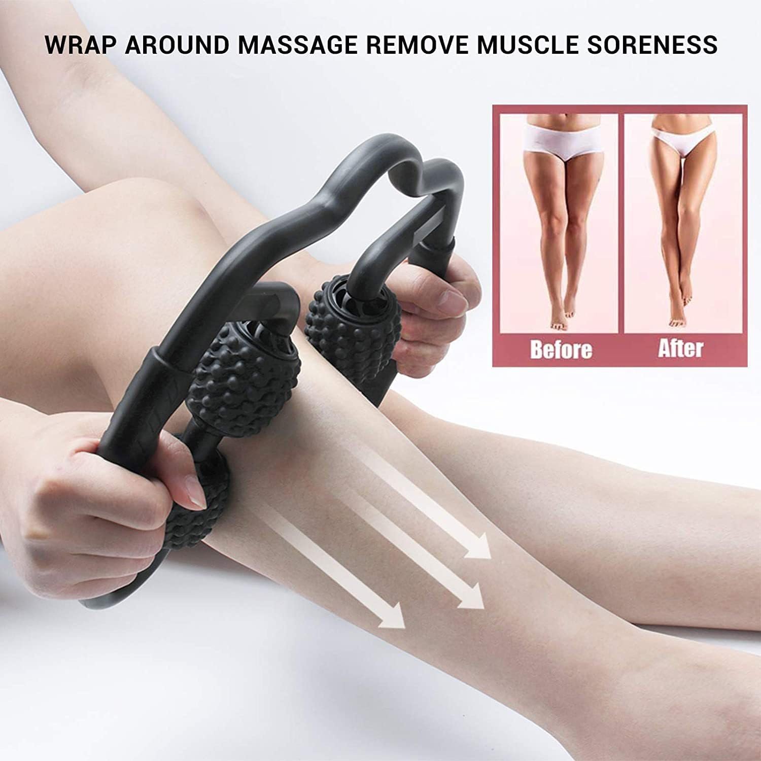 4 Wheels Foam Roller Muscle Massager for Leg Neck Hand Arm,Trigger Point Muscle Relax Massager Indoor Sports Yoga Bodybuilding Equipment (Black)