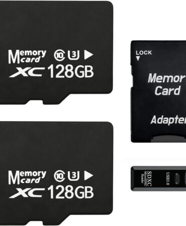 2-Pack 128GB Micro SD Card for Dash Cam, Security Camera, Retro Gaming, with USB-A 3.0 Reader & SD Adapter, U3 V30 A1 Class 10