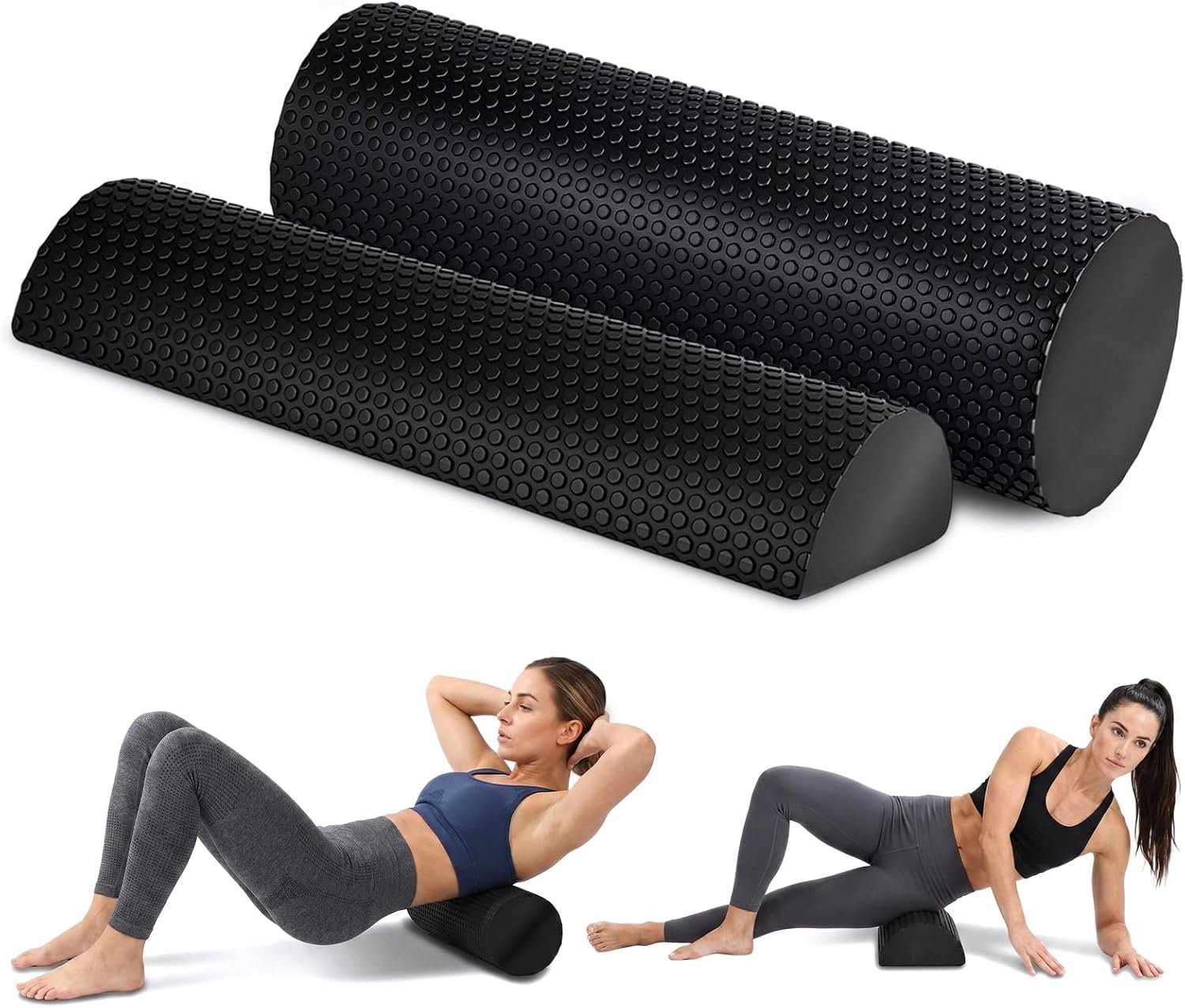 2 Pack High-Density Foam Roller 18 Inches Black Exercise Massage Roller Full Body Athletic Massager for Back Stretching for Exercise and Recovery Self-myofascial Release for Body