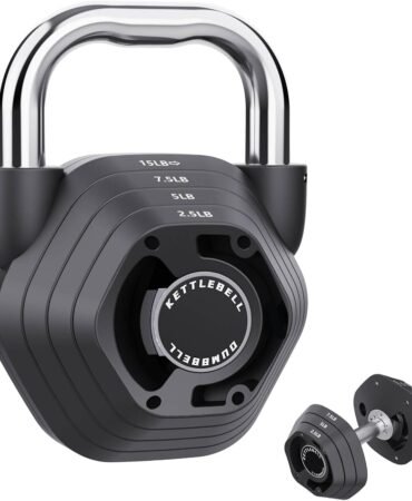 2-in-1 Adjustable Kettlebell, 15-45lbs Kettlebells Weight Set | Converts to 5.9-30.9lbs Adjustable Dumbbell, Home Gym, Strength Training, Full Body Workout, Cast Iron