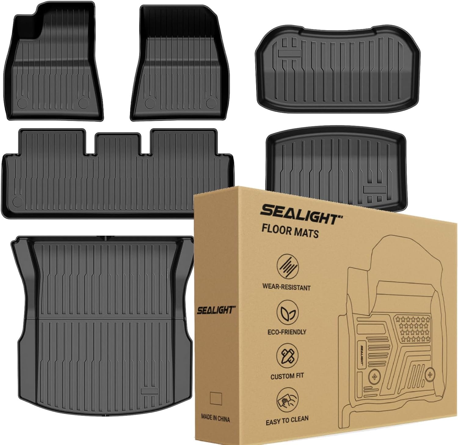 2024 2025 2026 Tesla Model 3 Floor Mats All Weather Full Set Made by SEALIGHT- Custom Fit for Model 3 Highland, Premium TPE Floor Liners, Waterproof, Anti-Slip & Easy to Clean Car Mats