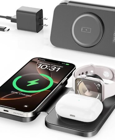 2026 Traveling Portable Wireless Mag-Safe Fast Charging Station,Magnetic 3 in 1 Charger for iPhone 17 16 15 14 13 12 Pro Max Plus,Apple Watch Series & Air pods 4 3 2 Pro-Gifts for Family