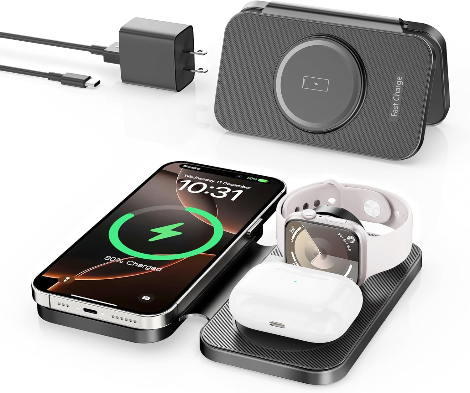 2026 Traveling Portable Wireless Mag-Safe Fast Charging Station,Magnetic 3 in 1 Charger for iPhone 17 16 15 14 13 12 Pro Max Plus,Apple Watch Series & Air pods 4 3 2 Pro-Gifts for Family