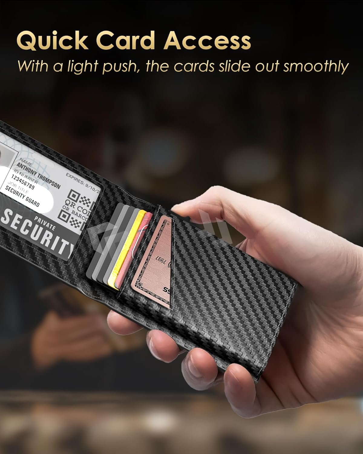 2026 Wallet for Men - RFID Blocking [Functional & Practical] Bifold Slim Minimalist Credit Card Holder Pop Up Wallet Metal Case with Cash Slot, Front Pocket with ID Window, Gift Boxed (Carbon Fiber)