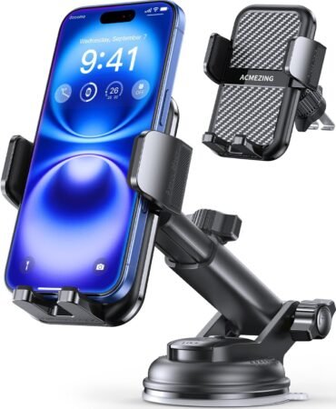 3-in-1 Car Phone Holder [122+LBS Strongest Suction & Stable Clamp Arm] 360° Adjustable Car Phone Mount, Cell Phone Holders for Your Car for Dashboard Vent, All Smartphones & Car Models