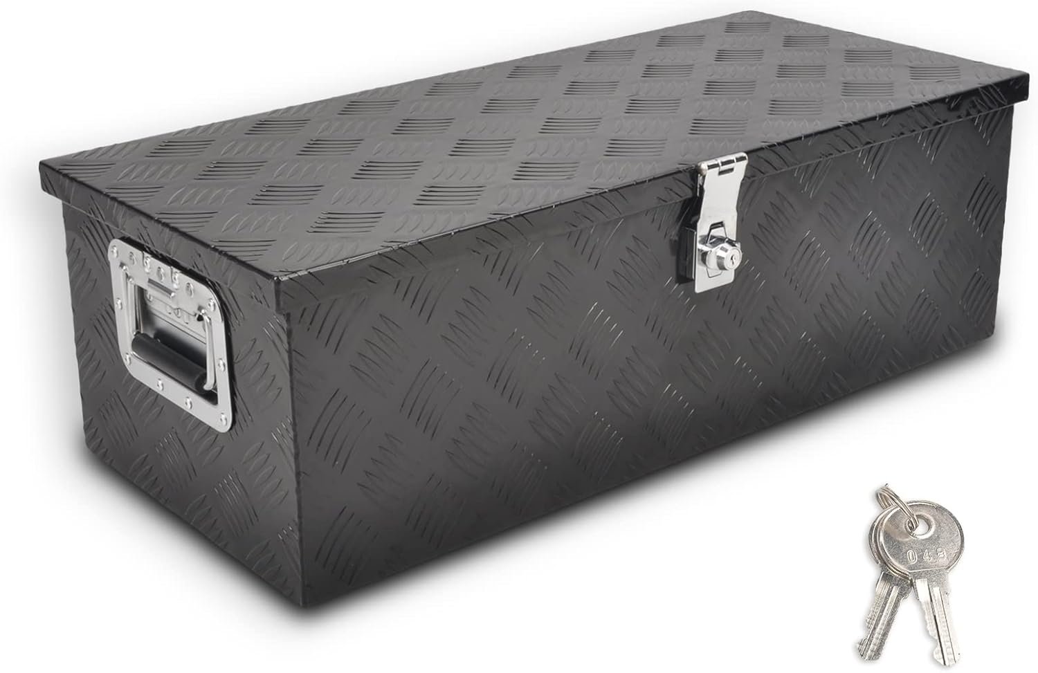 30” Heavy Duty Aluminum Truck Bed Tool Box 5 Bar Tread Waterproof Truck Tool Box Storage Organizer，Truck Box with Side Handle, Lock & Keys,Black (30"X13"X10")