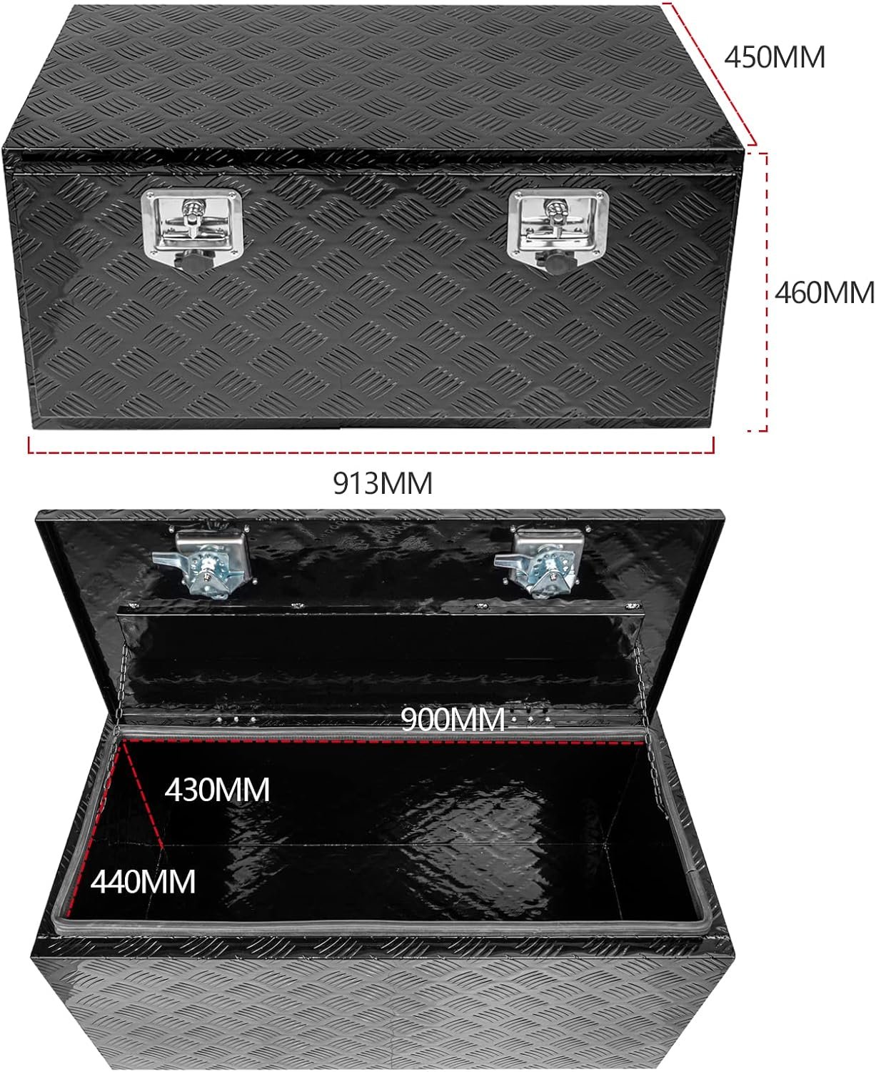 36" x 18" x 18" Truck Tool Box Pickup Truck Bed Toolbox Heavy Duty Aluminum Underbody Truck Box Compatible With RV Trailers Storage Organizer with Lock & Keys Black