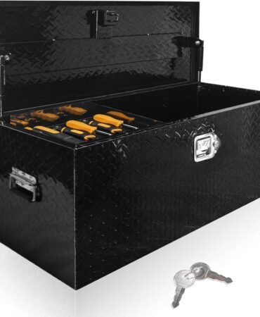 39 Inch Truck Bed Tool Box Heavy Duty Diamond Plate ToolBox with Sliding Shelf and Lock Tool Box Chest Chest Storage Organizer with Lock and Keys for Trucks Trailers RVs Pick Up