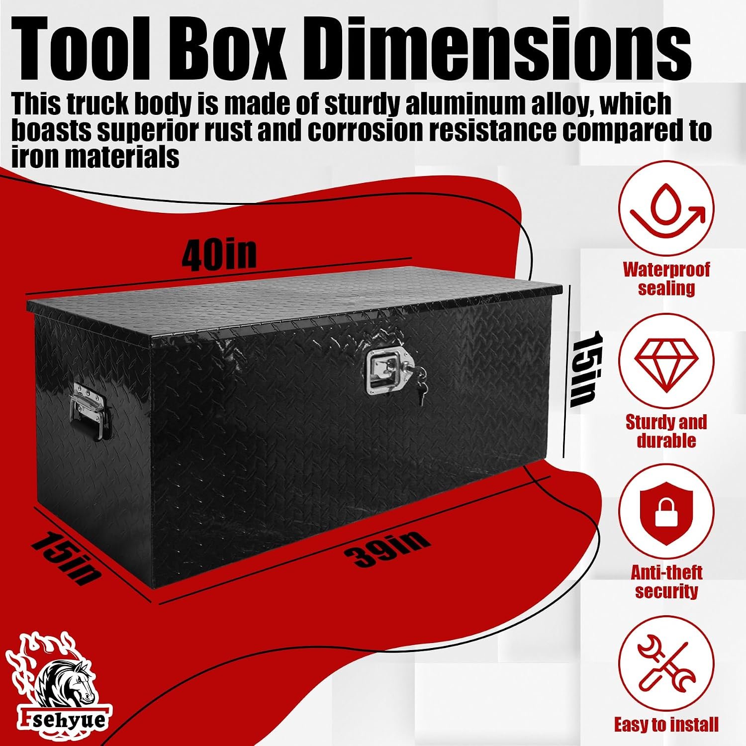 39 Inch Truck Bed Tool Box Heavy Duty Diamond Plate ToolBox with Sliding Shelf and Lock Tool Box Chest Chest Storage Organizer with Lock and Keys for Trucks Trailers RVs Pick Up
