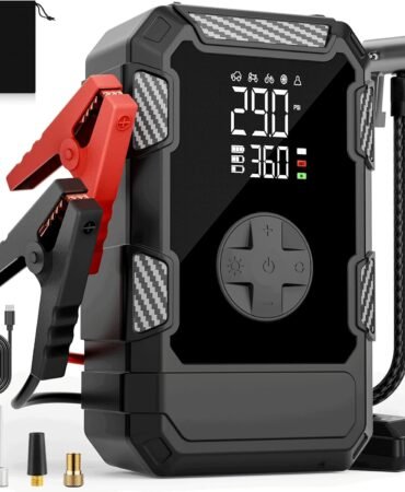 4000A Car Jumper Starter Portable with Air Compressor, 12V Battery Jump Starter with Tire Pump 150PSI for 10L Gas Diesel Engines, Car Battery Jumper Pack Combo with LED Light, Father Day Gift
