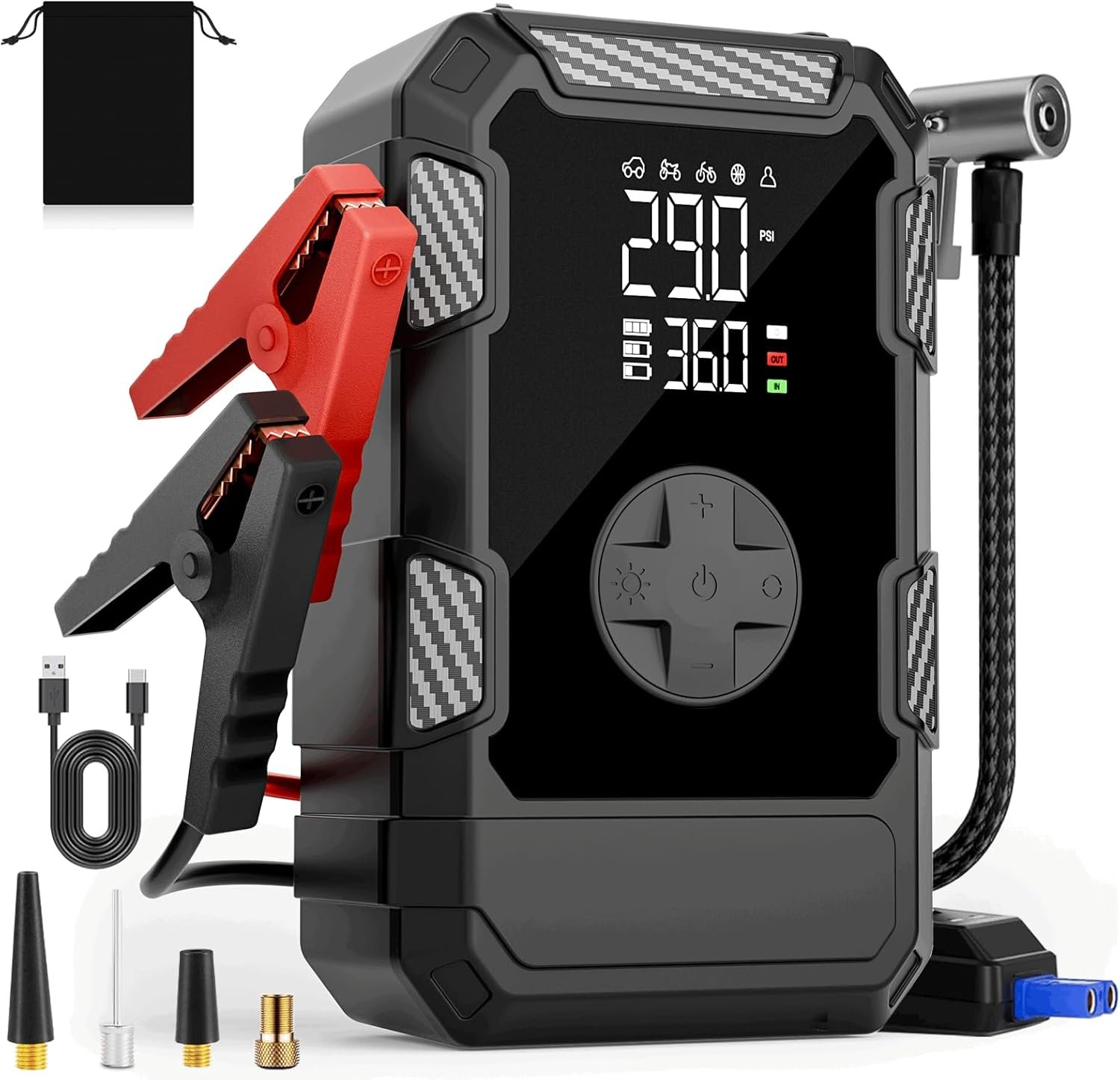 4000A Car Jumper Starter Portable with Air Compressor, 12V Battery Jump Starter with Tire Pump 150PSI for 10L Gas Diesel Engines, Car Battery Jumper Pack Combo with LED Light, Father Day Gift
