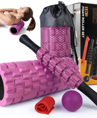 5 in 1 Foam Roller Set for Deep Tissue Muscle Massage, High Density Fitness Exercise Foam Roller, Massage Roller, Massage Ball, Resistance Band, for Whole Body (Pink-Black)