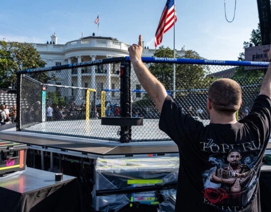 A UFC cage has landed on the White House South Lawn