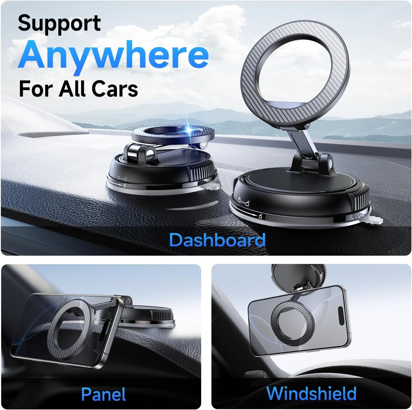 ANDERY Car Phone Holder for Magsafe [78+LBS Strongest Suction & 2400gf Magnetic] 360° Adjustable Car Phone Mount, Phone Holders for Your Car for iPhone 17-12 Pro Max Plus Air, Carbon Fiber