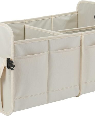 AOKJOY Car Trunk Organizer Car Storage Organizer Collapsible Multi Compartment Car Organizer Adjustable Straps for SUV(Beige)